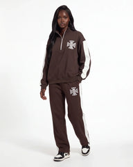 Mixed Emotions Quarter Zip Up Jacket Brown