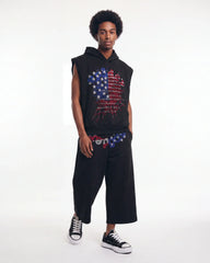Sp5der Rhinestone OG Web Sleeveless Hoodie Onyx