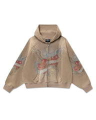 Righteous Sacred Heart Zip Up Hoodie Brown