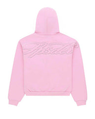 Sp5der Rhinestone Script Zip Up Hoodie Light Pink